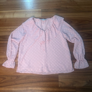 LOFT Petites Blouse Pink Swiss Dot Ruffle Long Sleeve‎ Top SP